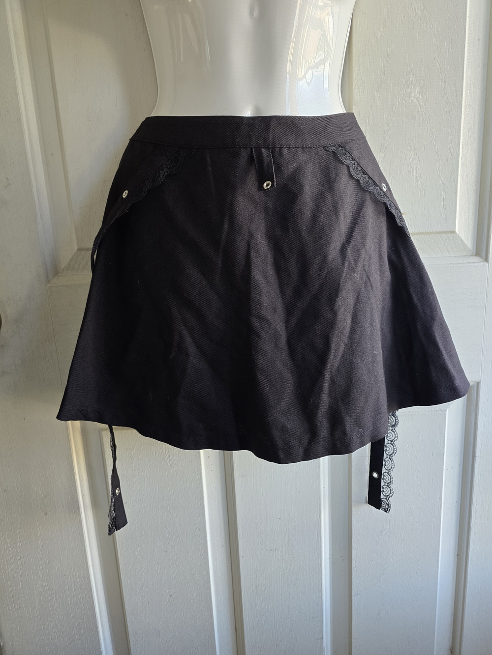 Royal Bones Black Circle Skater Mini Skirt with Lace Tabs